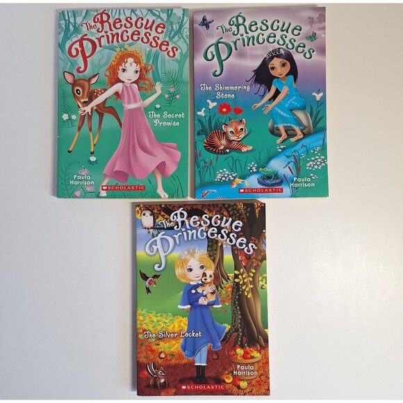 Scholastic Other - 3 The Rescue Princesses Book Lot Shimmering Stone Secret Promise Locket #1 8 9